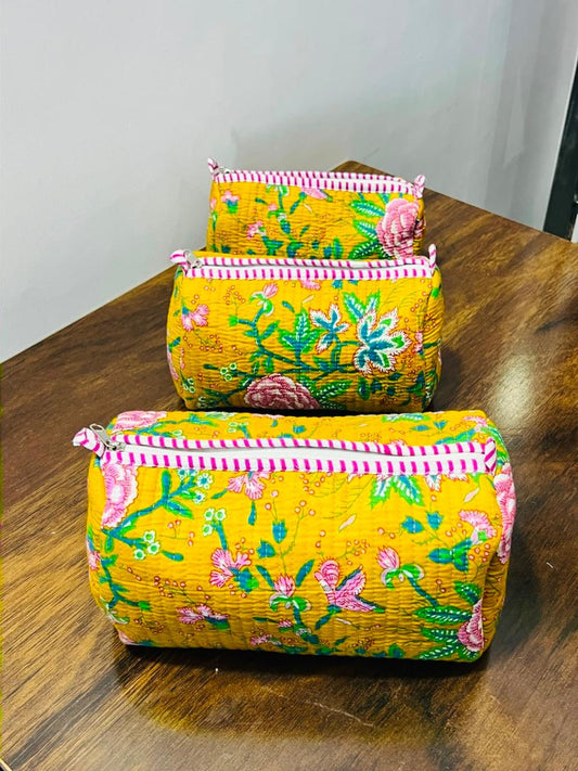 Makeup Bag - Set of 3 - Yellow & Green Floral