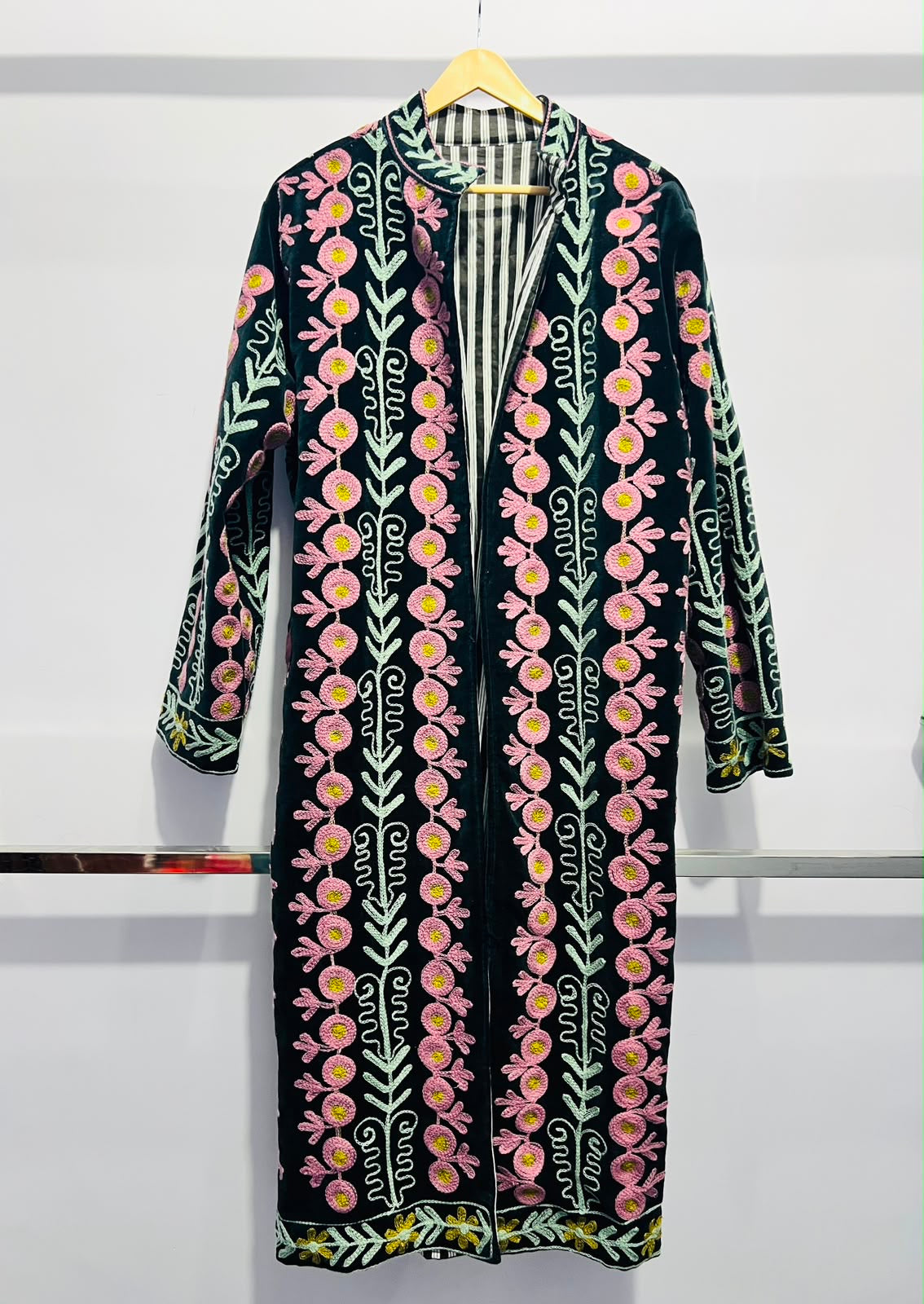 Jacket Velvet - Dark Green & Pink