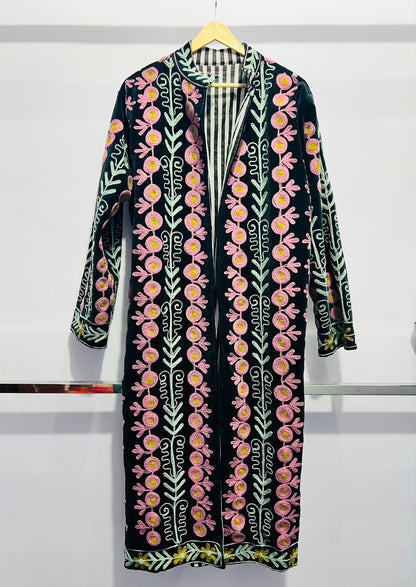 Jacket Velvet - Dark Green & Pink