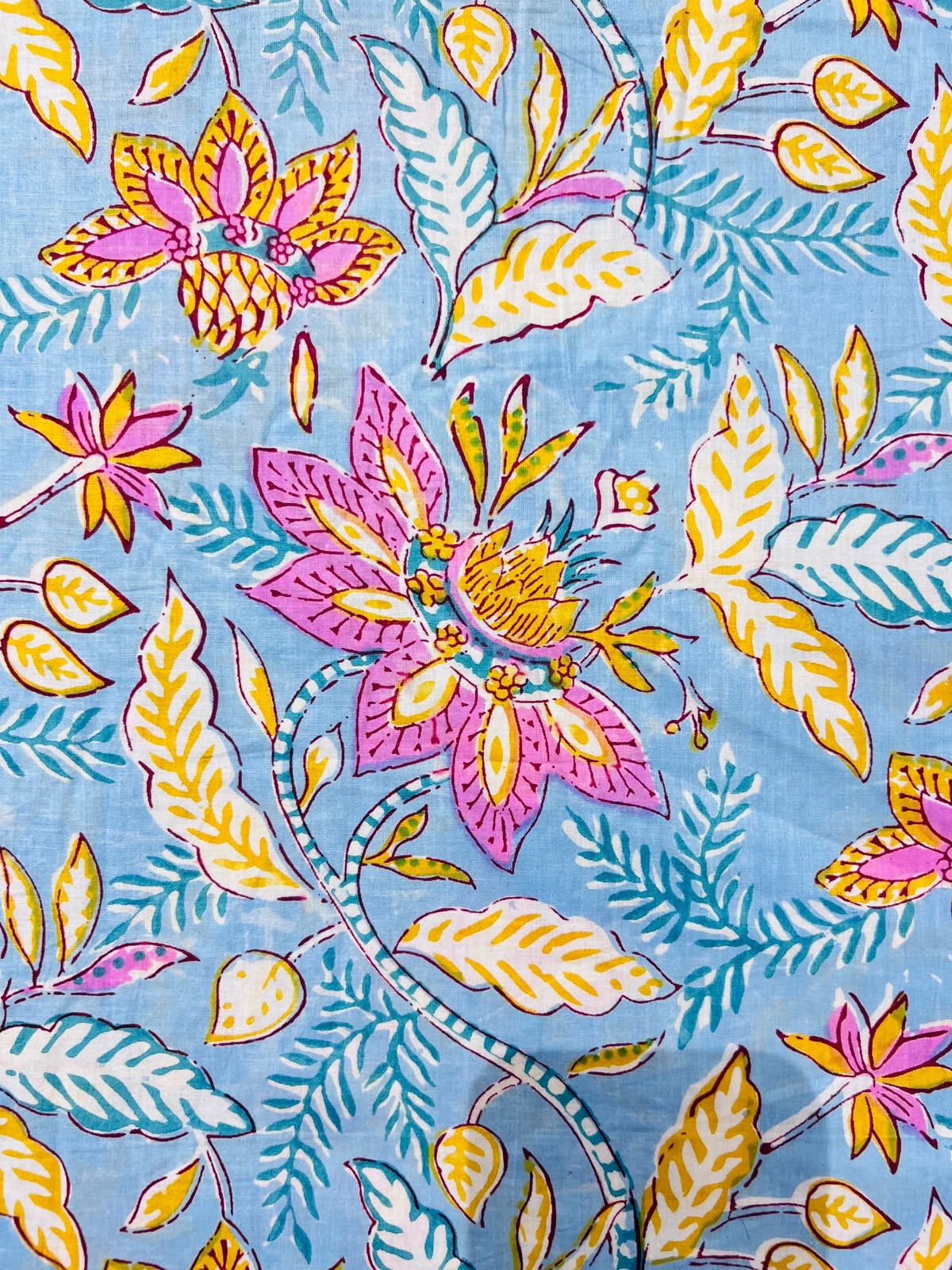 Cotton Screen Print Fabric - Blue Pastel Floral