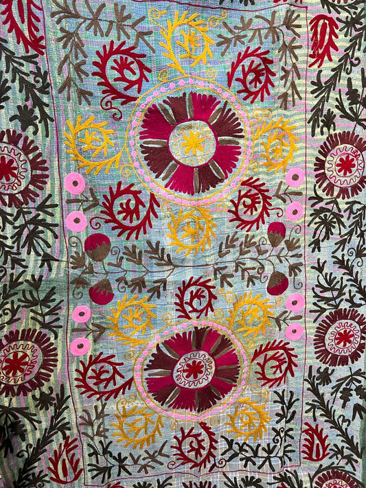 Suzani Embroidered Kantha Quilt - Red
