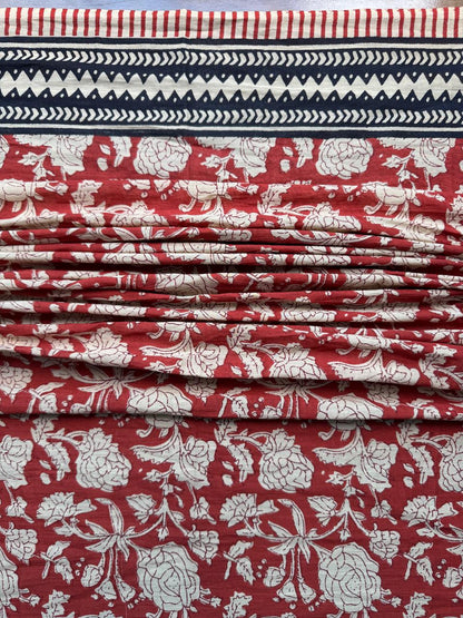 100% Cotton Sarong - Red Floral With Black Border