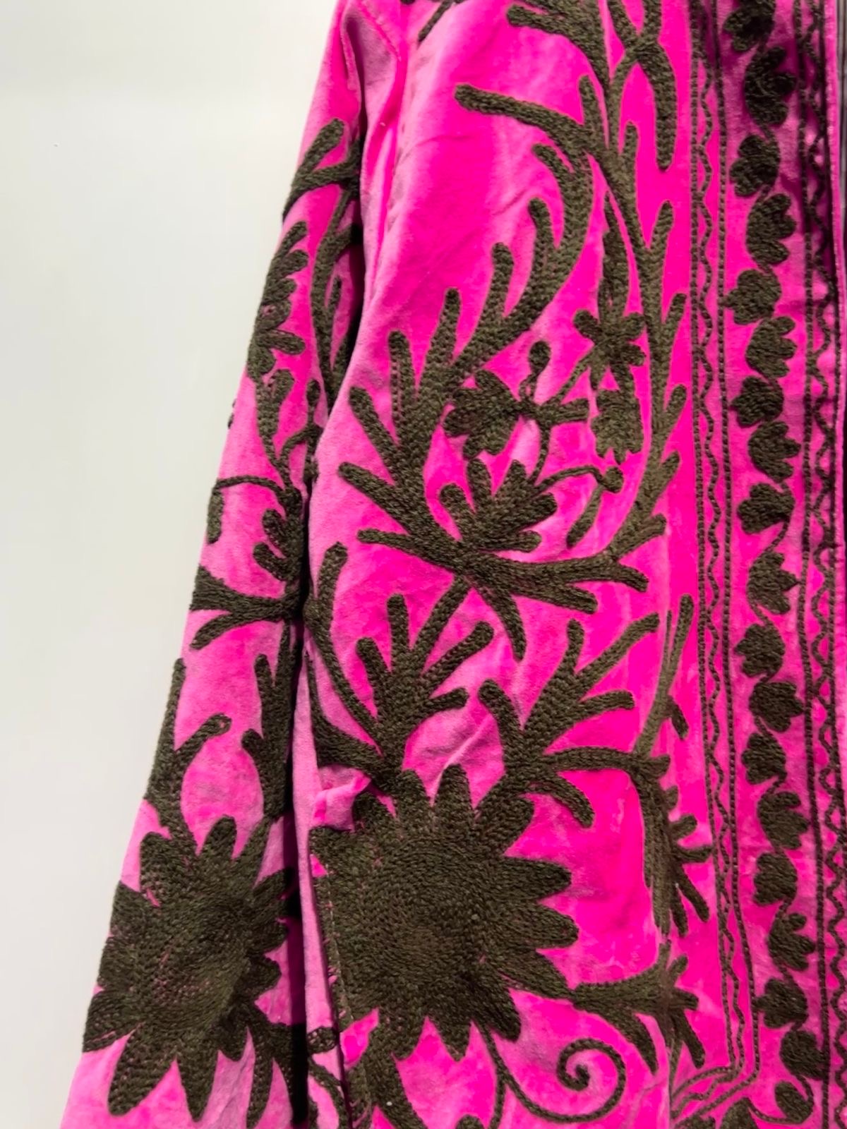 Suzani Embroidered Velvet Jacket - Hot Pink With Brown Floral