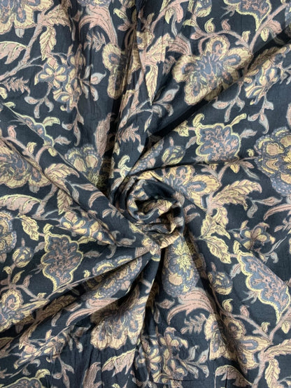 100% Indian Cotton Fabric - Navy With Blue Floral